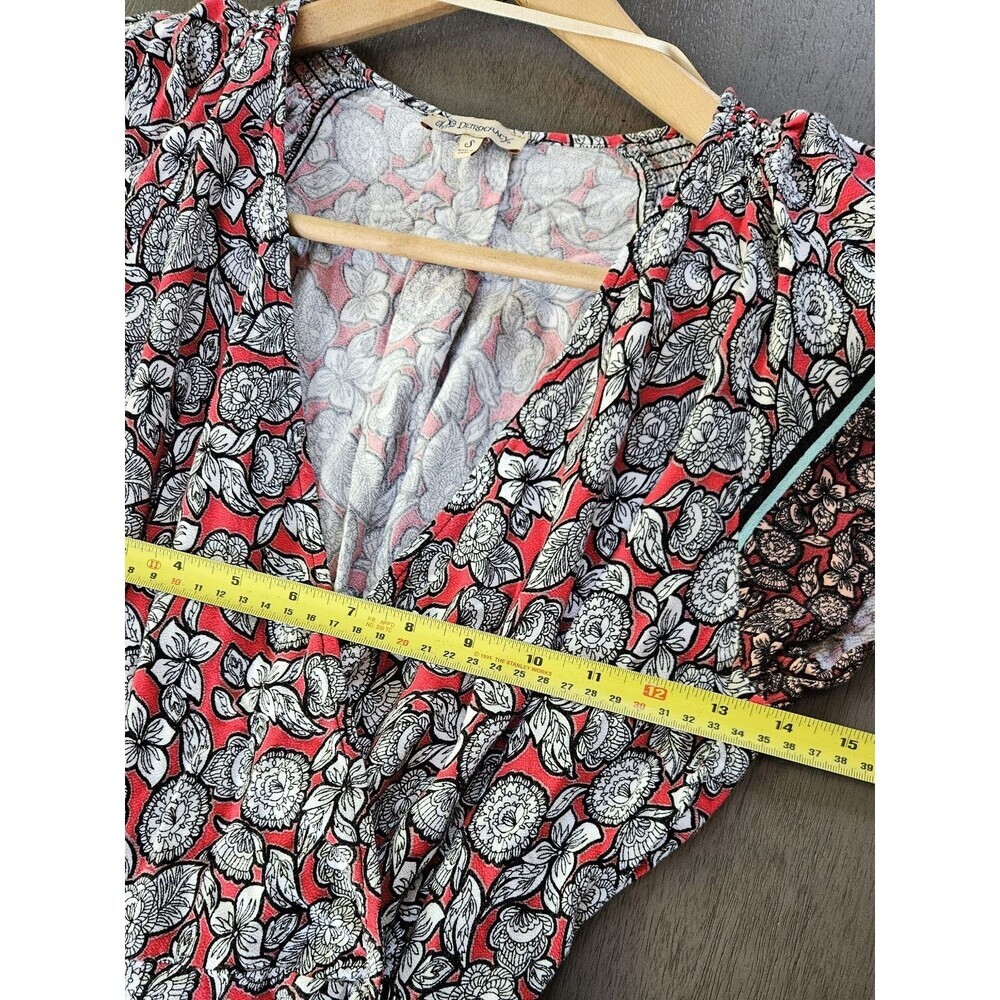 Democracy Red Floral Wrap Tie Wide Leg Jumpsuit S Short Sleeve Boho Festival - Picture 13 of 13